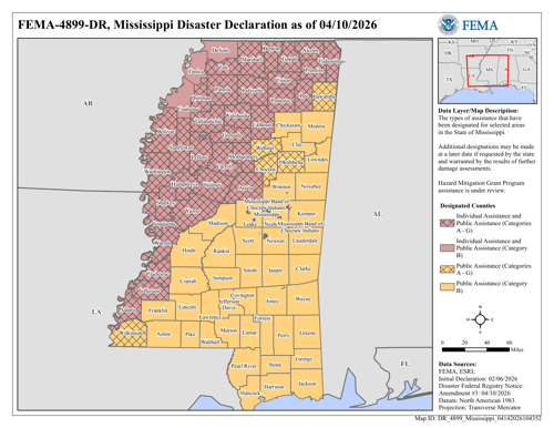 DR 4899 MS Declared Counties Map