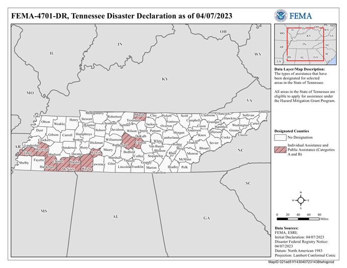 DR4701 TN Declared Counties Map