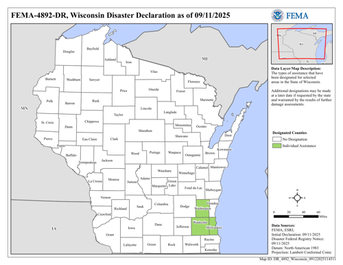 DR 4892 Wisconsin Declared Counties Map